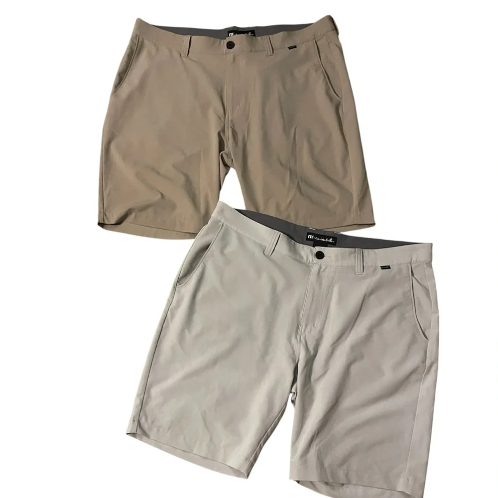 TravisMathew Tech Golf Shorts Set of 2 Khaki‎ Tan Size 38 Performance Stretch